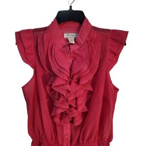 Jamie Nicole Barbiecore Pink Ruffle Front Peplum Sheer Blouse Sleeveless Vtg S/M